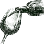 representacion en trazos oscuros de una copa de vino siendo servida.